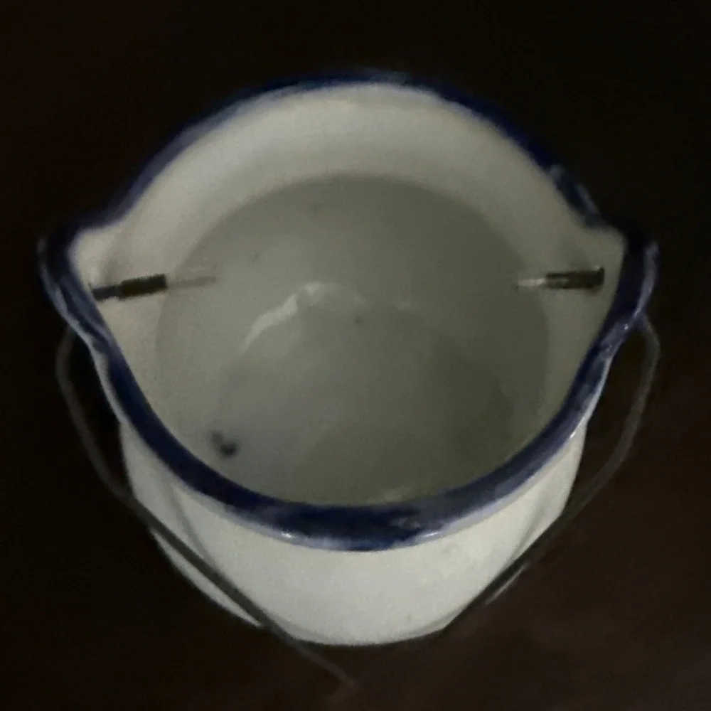 Vtg 'Home Sweet Home' Ceramic KETTLE-Shaped Toothpick Holder w/Wire Handle